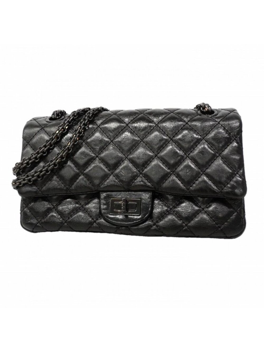 Chanel Shoulder Bag 2.55 Calfskin Black Silver